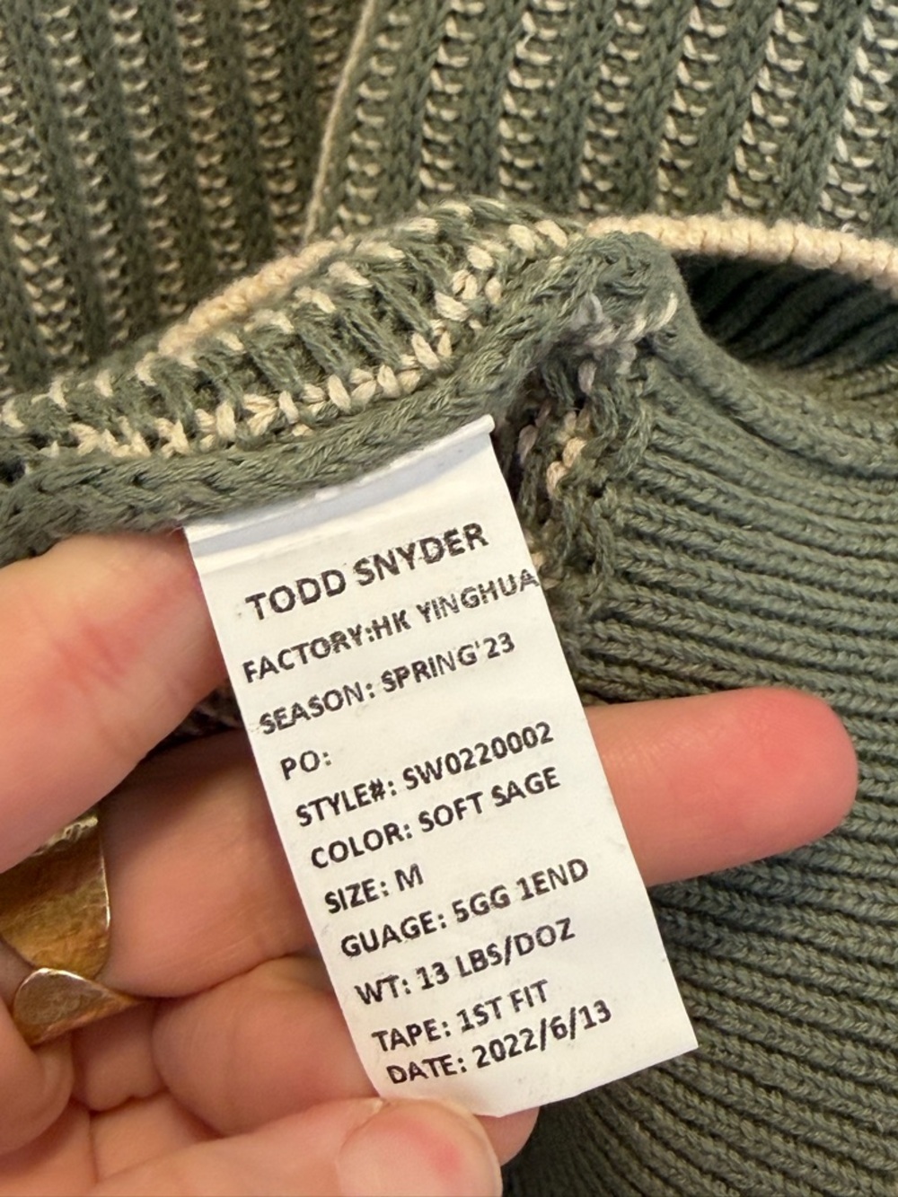 Todd Snyder Olive Green Knit Polo with Cream Stripes - Picture 8 of 8